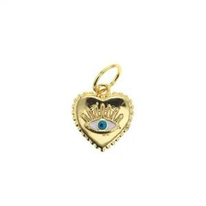 Gold small heart with blue evil eye charm